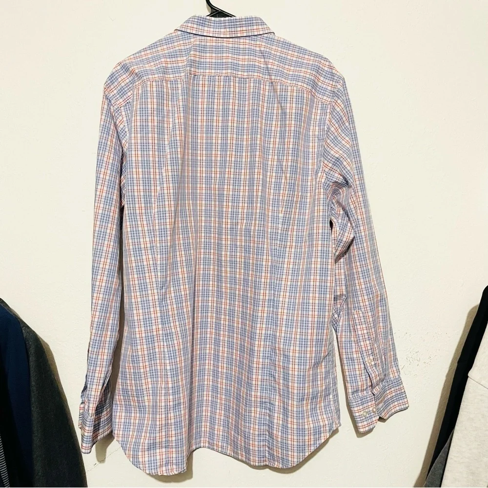 Banana Republic Non-Iron Tailored Slim Plaid Button Down Shirt XL Blue/Orange